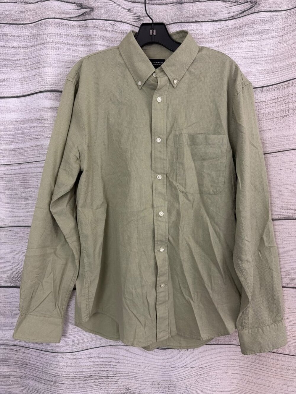 Mens Club Monaco Olive Herringbone Cotton Button-Down Shirt Size L